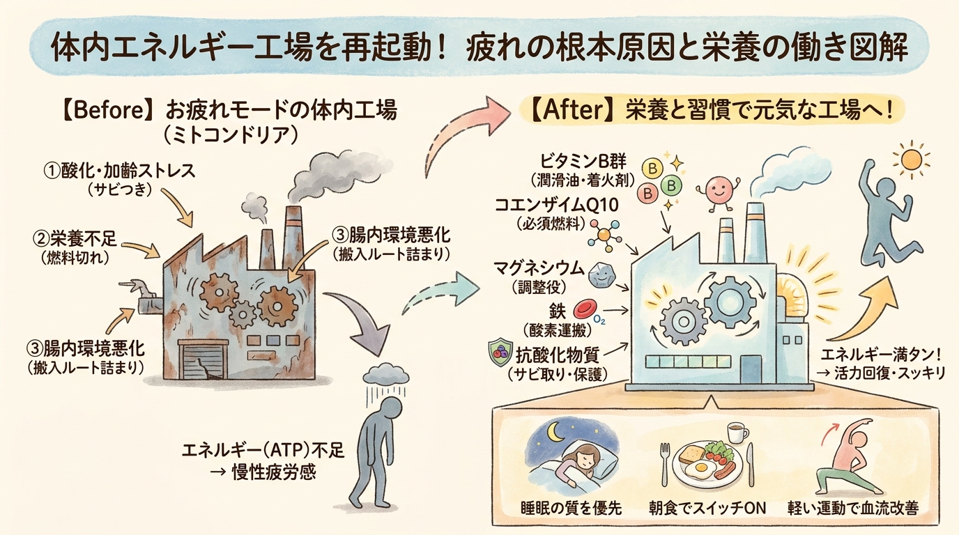 慢性的な疲労感が抜けない人へ｜見直すべき生活習慣と不足しがちな栄養素