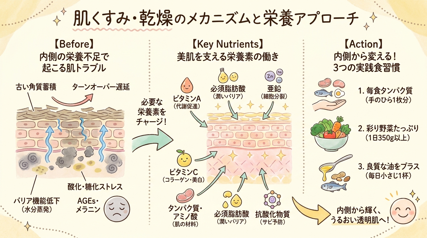 肌のくすみ・乾燥が気になる人へ｜美容と栄養の深い関係を徹底解説