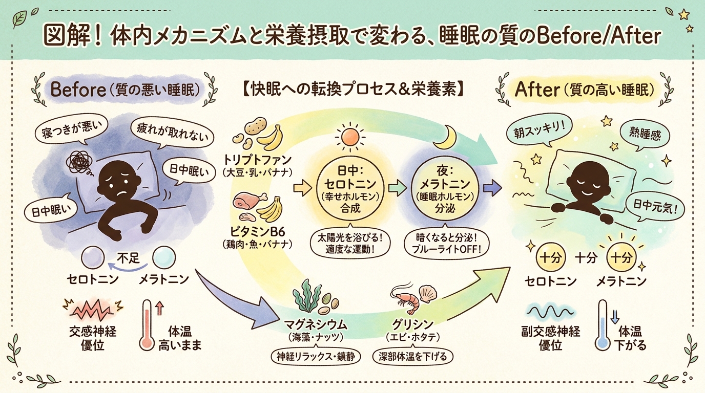 睡眠の質を上げるために意識したい栄養素と生活リズムの整え方
